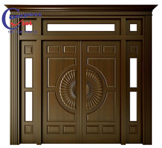 Mẫu cửa gỗ 4 cánh đẹp cho mặt tiền sang trọng, ấn tượng