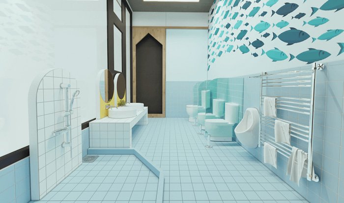 mau-nha-ve-sinh-truong-mam-non-6 Mẫu nhà vệ sinh trường mầm non với thiết kế ốp gạch điểm