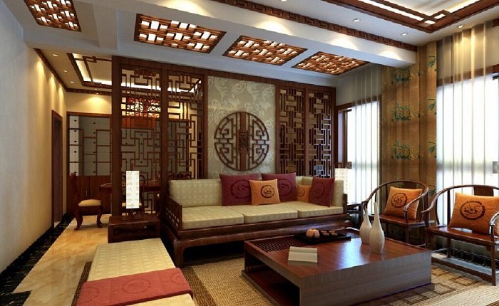 Vách ngăn phòng khách bằng gỗ công nghiệp mang phong cách cổ điển