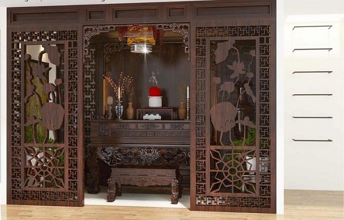 Dùng vách ngăn phòng khách và phòng thờ tăng tính thẩm mỹ