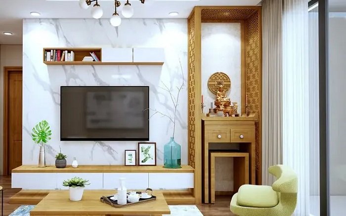 Chọn vách ngăn phòng khách và phòng thờ theo kiểu dáng