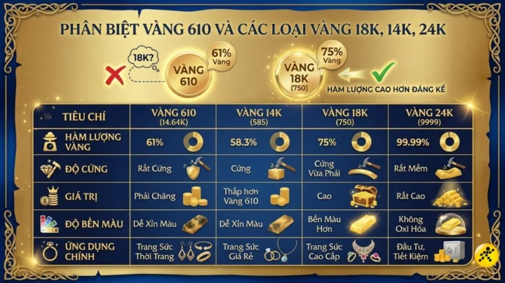 So sánh giá vàng 610 trên thị trường