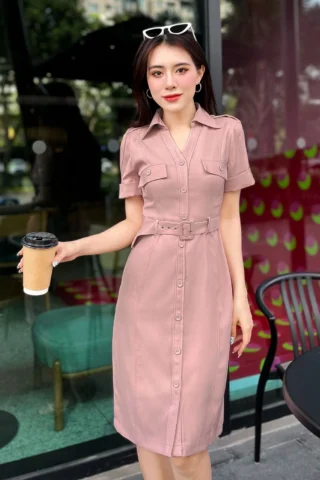 Đầm sơ mi công sở kèm thắt lưng