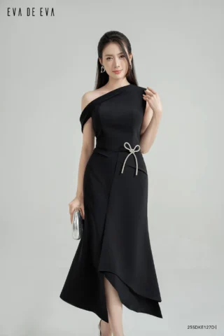 Đầm trễ vai lụa satin bóng bẩy