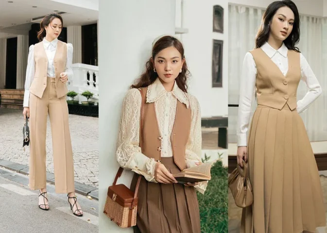 Áo gile nữ phối đồ cùng quần tây thanh lịch