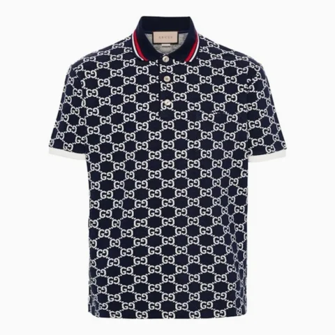 Áo polo Gucci nam họa tiết GG Jacquard màu xanh navy