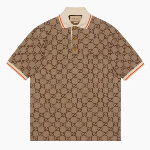 Áo polo Gucci nam màu nâu be chất liệu cotton lụa