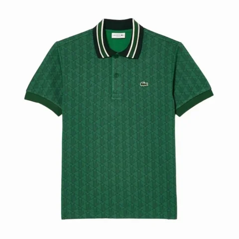 Áo polo Lacoste nam xanh cổ bẻ họa tiết