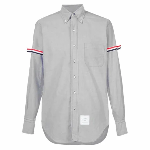 Áo sơ mi Oxford Thom Browne màu xám với chi tiết sọc đặc trưng