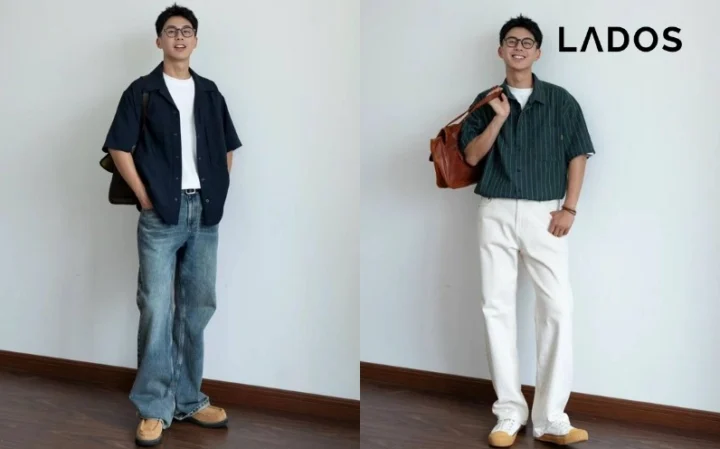 Áo sơ mi quần jean phong cách casual