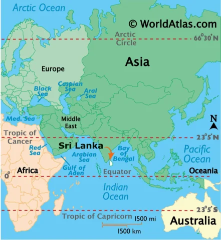 Bản đồ vị trí địa lý của Sri Lanka