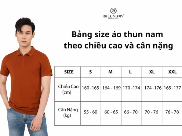 Bảng size áo thun nam