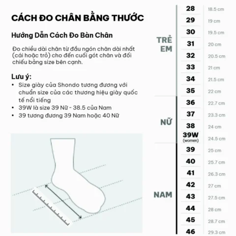 Bảng size giày chi tiết