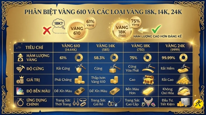 Vàng 610 là vàng gì? Giá vàng 610 bao nhiêu năm 2026? Biểu đồ biến động giá vàng