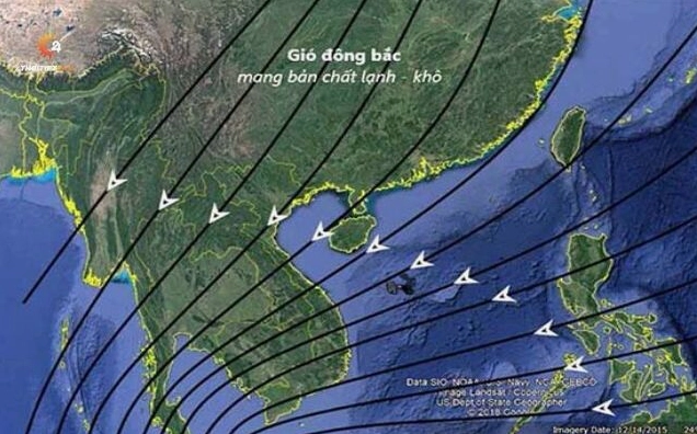 Biểu đồ phân bố nhiệt độ mùa đông tại Việt Nam cho thấy sự chênh lệch giữa các miền