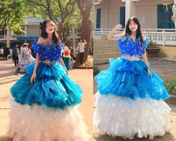 Bộ trang phục thời trang tái chế sáng tạo từ áo mưa