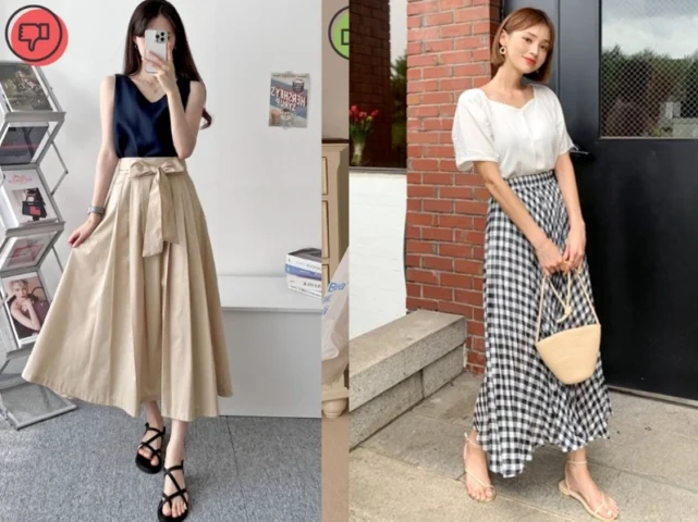 Chân váy dài phối với giày sandal