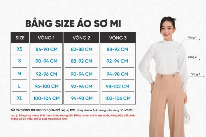 Bảng Size Áo Sơ Mi Nữ Chuẩn 2026: Chọn Đúng Áo Vừa Vặn Hoàn Hảo Chọn size áo sơ mi nữ theo từng kiểu dáng và vóc dáng