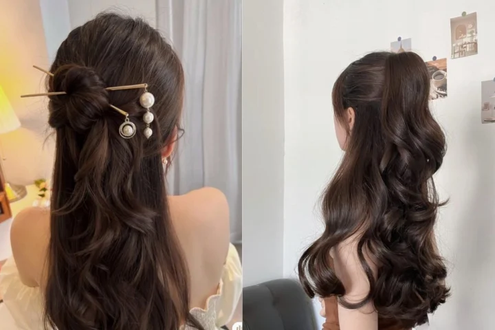 Cô gái với mái tóc dài xoăn nhẹ tự nhiên