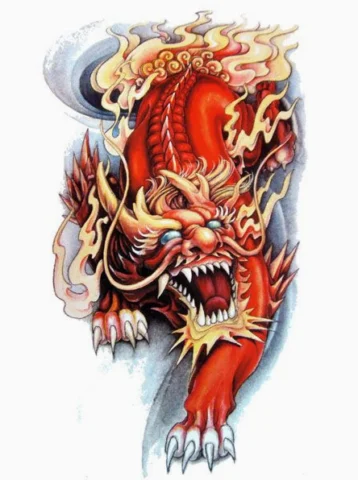 Hình xăm đầu kỳ lân phong cách Nhật Bản