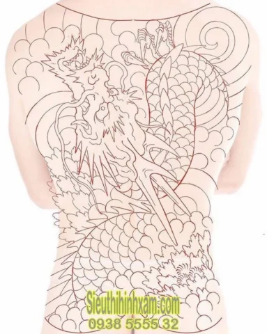 Hình xăm nét full lưng chủ đề rồng ấn tượng