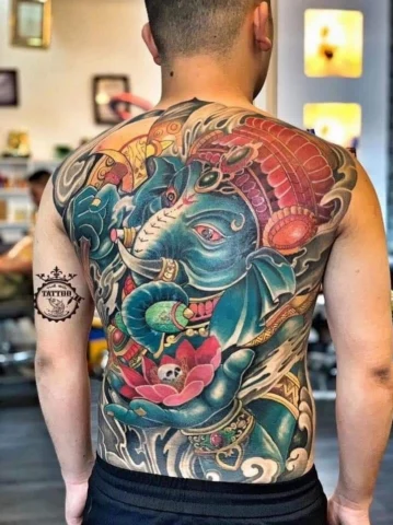 Mẫu hình xăm voi thần tài tối giản