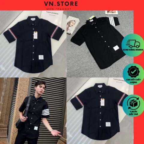 Mẫu sơ mi Thom Browne với họa tiết kẻ sọc đặc trưng