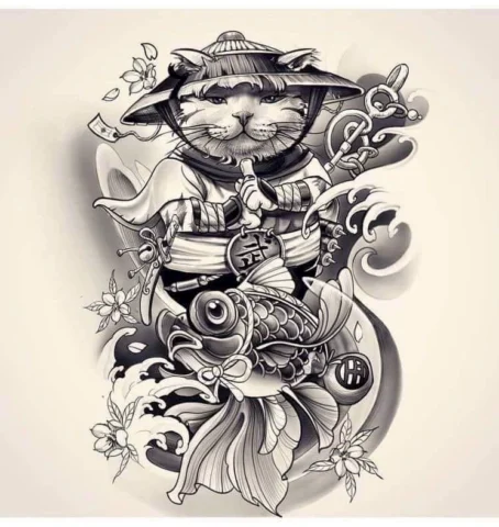 Mẫu xăm mèo thần tài mini dễ thương