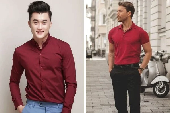 Nam giới mặc áo đỏ và quần đen