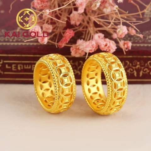 Nhẫn kim tiền vàng 9999 với thiết kế độc đáo
