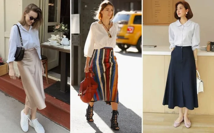 Nhiều kiểu giày khác nhau có thể phối với váy dài qua gối