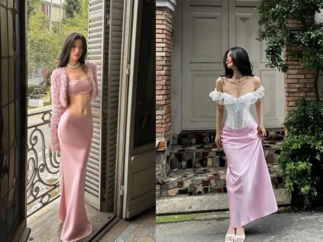 Chân váy lụa satin và áo croptop