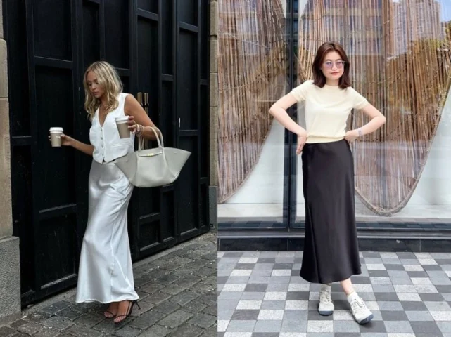 Phong cách tối giản hiện đại với chân váy lụa satin