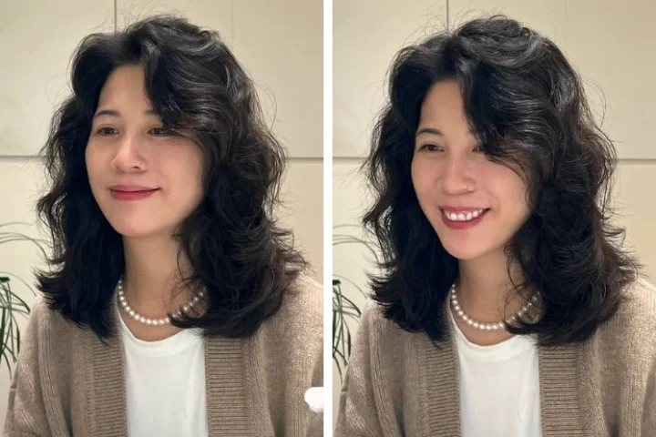 Uốn Trung Niên: Xu Hướng Tóc Đẹp & Tự Tin Cho Phụ Nữ Tuổi 40+ Phụ nữ trung niên với mái tóc uốn xoăn bồng bềnh