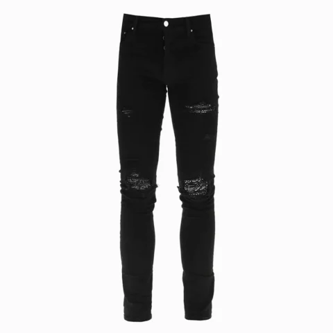Quần Amiri đen với chi tiết rách gối