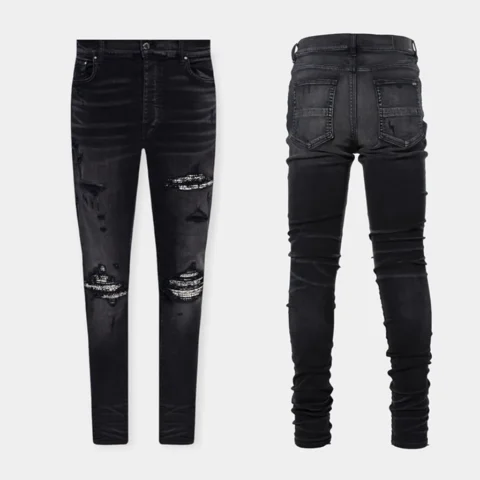 Quần bò Amiri màu đen dáng skinny với chi tiết mài nhẹ