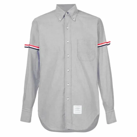 Sơ mi Thom Browne Oxford màu xám với chi tiết armband