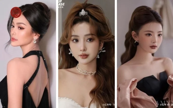 Tóc búi cao kết hợp phụ kiện sang trọng