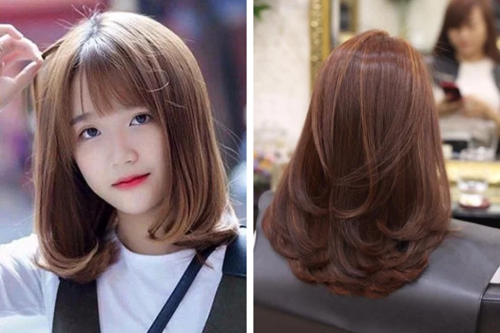 Tóc ngang vai uốn xoăn nhẹ phần đuôi hình chữ C
