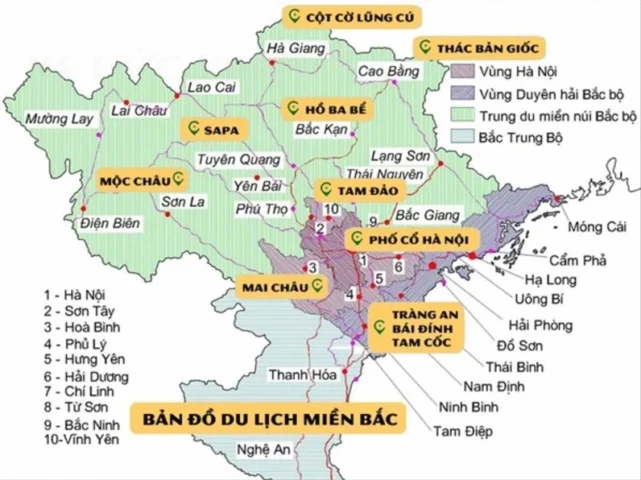 Bản đồ chỉ dẫn các điểm du lịch nổi tiếng ở Tây Bắc
