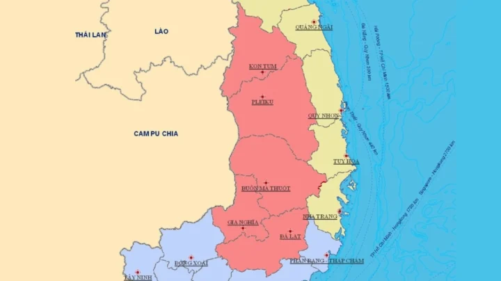 Vị trí địa lí Tây Nguyên không tiếp giáp khu vực nào? Bản đồ hành chính khu vực Tây Nguyên
