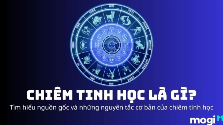 Biểu đồ chiêm tinh với các ký hiệu cung hoàng đạo và hành tinh