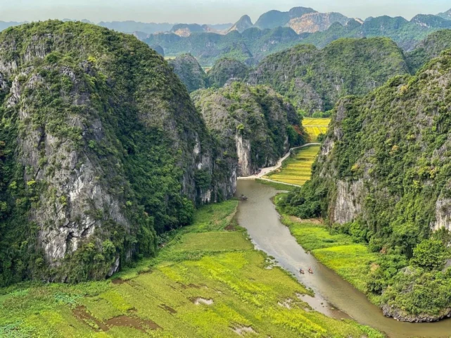 Tam Cốc Ninh Bình: Khám Phá Vẻ Đẹp "Vịnh Hạ Long Trên Cạn" 2026 Cận cảnh người lái thuyền Tam Cốc đang chèo thuyền
