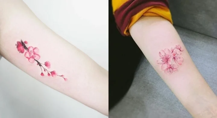 Cánh tay với nhiều hình xăm hoa anh đào nhỏ