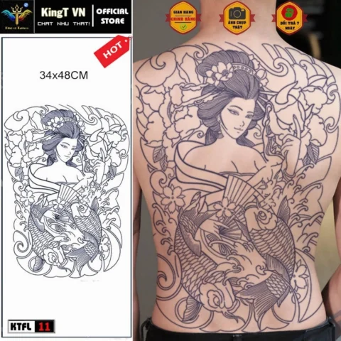 Khung Hình Xăm Cô Gái Nhật: Biểu Tượng Đầy Sức Hút 2026 Cô gái Nhật xăm hình hoa anh đào và sóng nước
