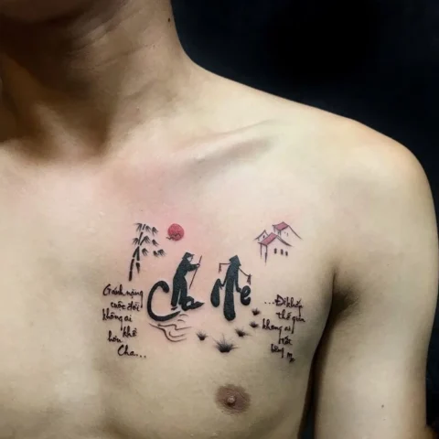 Hình xăm cha phong cách tối giản