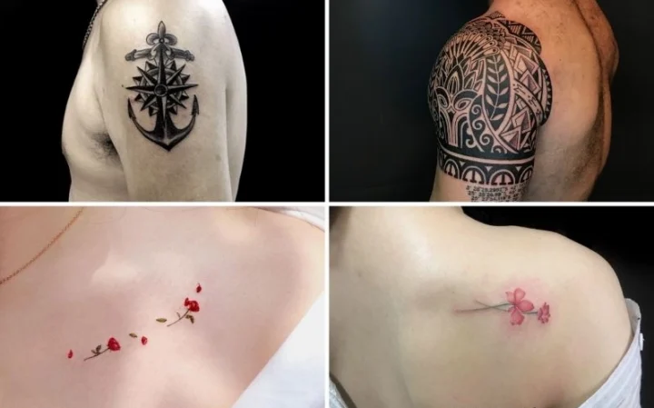 Hình xăm chữ và biểu tượng ở vai