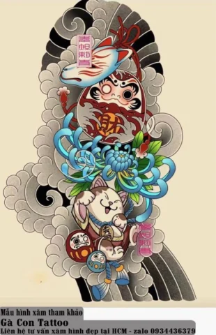 Hình xăm Daruma phong cách Geometrical