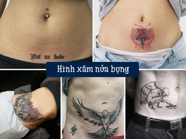 Hình xăm dây chuyền giả quanh rốn nữ
