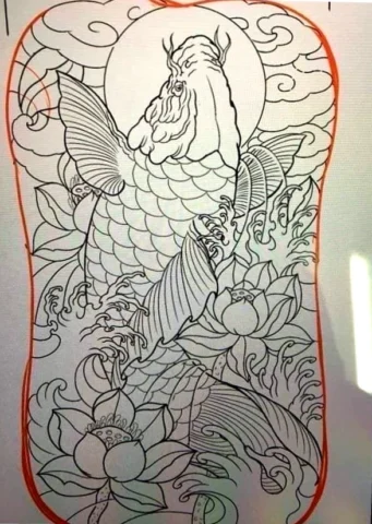 Hình xăm full lưng cá chép phong cách Nhật Bản Irezumi